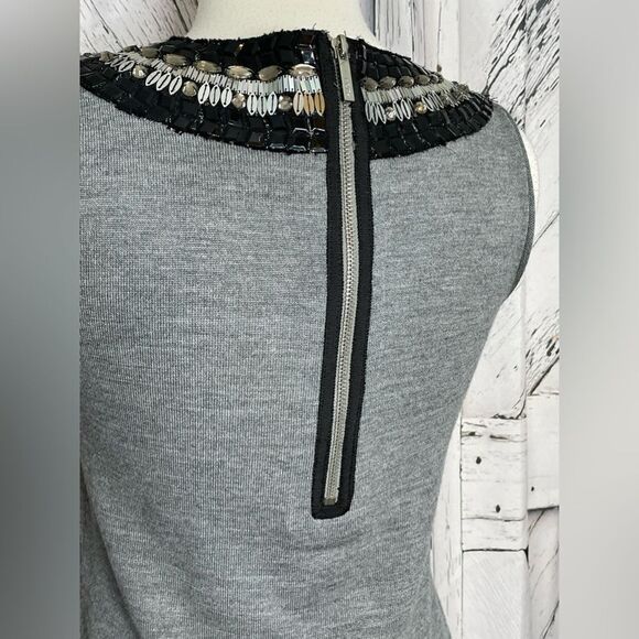 Tory Burch gray embellished neckline sleeveless knit merino wool dress S - Picture 5 of 9